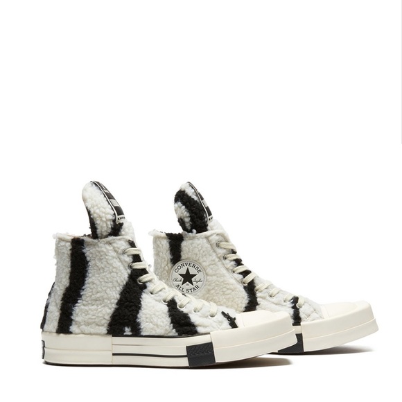 Rick Owens DRKSHDW x Converse TURBODRK White Shearling High-Top Zebra Sneakers - Picture 4 of 9